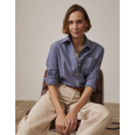 Chemise charlotte avec poche poitrine en flanelle de coton unie bleu