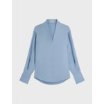 Chemise ilena col châle montant avec gorge cachée en lyocell uni bleu