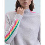 Pull Col Montant Bandes Manches Multicolores Léger