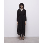 Robe Longue Plissee Manches Lonues Top Rape Uni Incrustation Femme