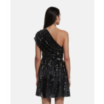 Robe Courte À Sequins Effet Drapé Noire Femme