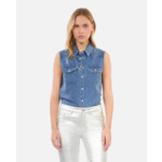 Chemise En Denim Bleu Sans Manches Femme