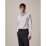 Chemise col italien en popeline rayée bleu