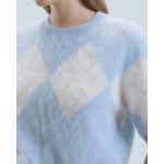Pull Col Rond en Cachemire Brossé à Motif Losange