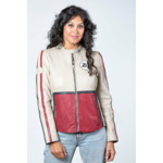 Blouson Cuir 24h Le Mans Femme Malia écru.rouge