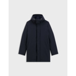 Parka iliame en tissu technique avec parmenture en toile de laine unie marine