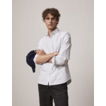 Chemise gaspard col américain en oxford rayé bleu