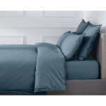 HOUSSE DE COUETTE | Pure White Percale Lavée - Blue - Finition Black