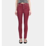 Jean Skinny Effet Cuir Rouge Femme