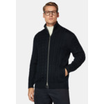 Pull Full Zip Bleu Marine Avec Mélange De Points En Laine Mérinos