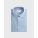 Chemise col figaret avec poignets mousquetaires en popeline rayée bleu