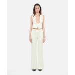 Pantalon Tailleur Écru Flare En Laine Et Coton Femme