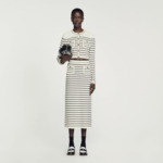 Jupe midi en maille rayée
