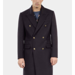 Manteau Long En Laine Mélangée Bleu Marine Homme