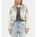 Blouson Clouté En Cuir Argenté Femme