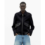 Blouson En Laine Bleu Marine Homme