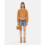 Blouson Camel En Cuir Suède Femme