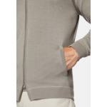 Pull Full Zip Taupe À Capuche En Laine Mérinos