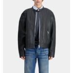 Blouson En Cuir Noir Avec Détails Matelassés Homme