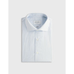 Chemise col italien en popeline rayée bleu