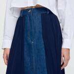 Jupe longue plissée empiècements jean