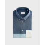 Fun shirt aymeric col américain avec poche poitrine en oxford gratté marine