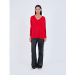 Pull poncho cachemire col V Faustine CARMIN