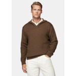 Pull Noisette À Capuche Avec Encolure En V En Laine Mérinos