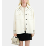 Blouson Type Surchemise Écru En Laine Mélangée Avec Studs Femme