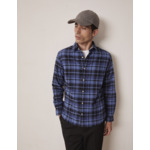 Chemise auguste col français en flanelle de coton à carreaux marine