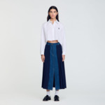 Jupe longue plissée empiècements jean