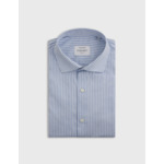 Chemise col figaret en twill de coton rayé bleu