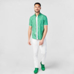 Chemise à pois manches courtes vert gazon