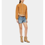 Blouson Camel En Cuir Suède Femme