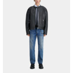 Blouson En Cuir Noir Avec Détails Matelassés Homme