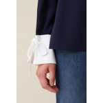 Blouse fluide marine col contrasté