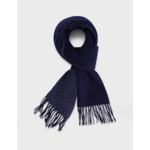 Echarpe double face en soie à pois vert et laine unie marine