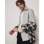Chemise auguste col français en flanelle de coton et cachemire unie gris