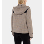 Caban À Capuche Pied De Poule Beige Femme