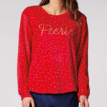 Pyjama femme MARCHÉ DE NOËL rouge/marine