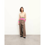 Pull Col Rond Bas à Bandes Multicolores