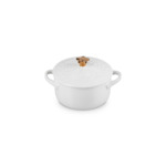 Mini Cocotte Ronde Relief Blanc 14cm Bouton Étoile Doré
