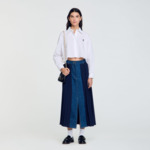 Jupe longue plissée empiècements jean