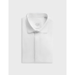 Chemise col italien avec gorge cachée et plastron en popeline unie blanc