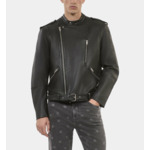 Blouson Biker En Cuir Noir Homme