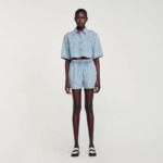 Short large en denim orné de strass