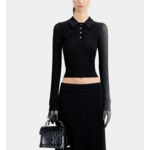 Polo Noir En Maille Ajourée Femme