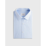 Chemise col figaret avec poignets mousquetaires en twill de coton rayé bleu