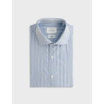 Chemise col italien en popeline rayée marine
