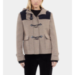 Caban À Capuche Pied De Poule Beige Femme